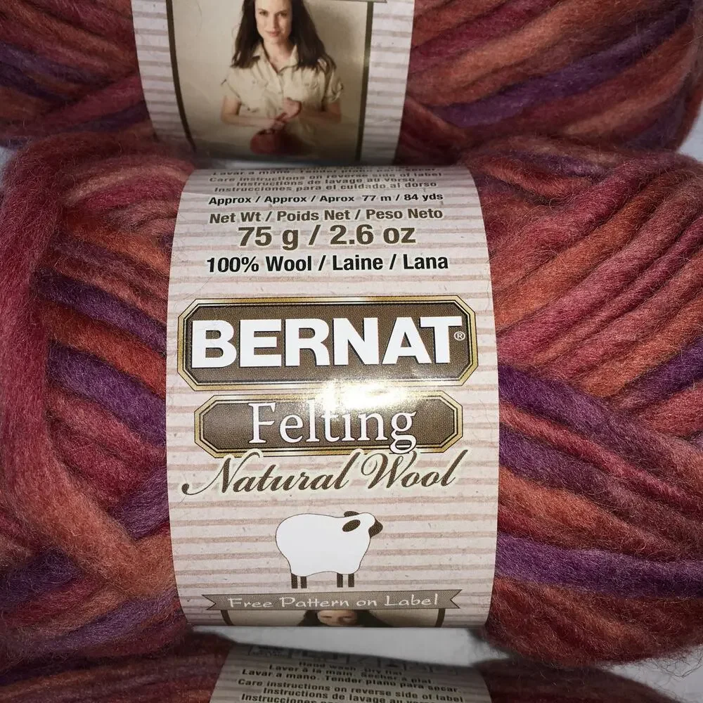 Bernat Felting Natural 100% Wool Yarn Gardenia Pink Orange Purple  *Lot 4 skein*